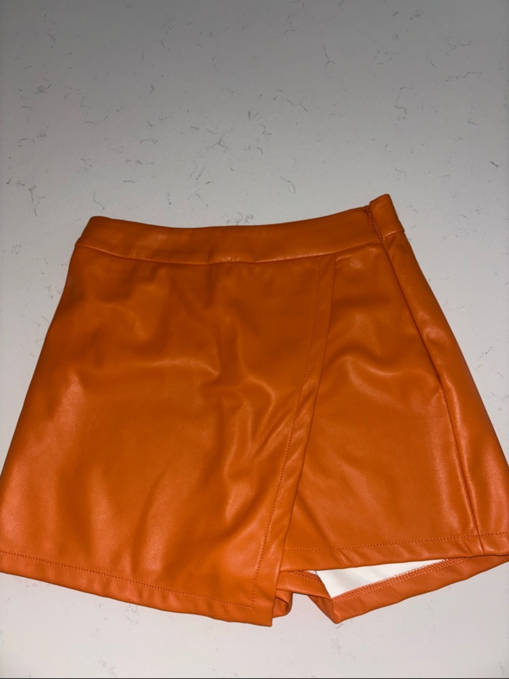 Sincerely Jules Bright Orange Faux Leather Mini Skirt